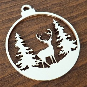 Drevená vianočná ozdoba na stromček, guľa s jeleňom 4