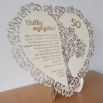 Drevené vyrezávané srdce so stromom k jubileu, 50x48cm