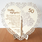 Drevené vyrezávané srdce so stromom k jubileu, 50x48cm