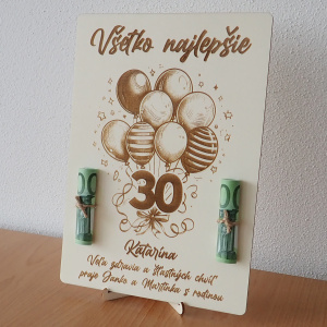 Drevená tabuľka k narodeninám s balónmi na peniaze, 21x30cm 6