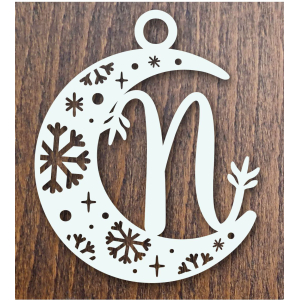 Drevená vianočná ozdoba mesiac s písmenom