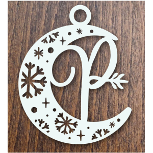 Drevená vianočná ozdoba mesiac s písmenom