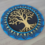 Maľovaná mandala modrá so stromom života, 23 cm