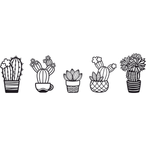 Päťdielny drevený obraz kaktusy v kvetináčoch