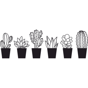 Šesťdielny drevený obraz kaktusy v kvetináčoch