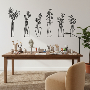 Šesťdielny drevený obraz kvety vo váze