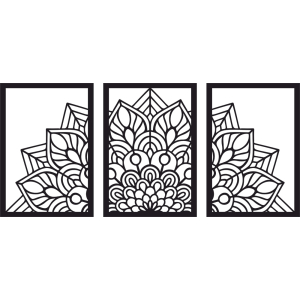 Trojdielny drevený obraz mandala 2