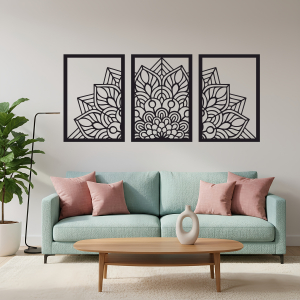 Trojdielny drevený obraz mandala 2