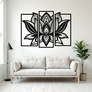 Trojdielny drevený obraz mandala 3