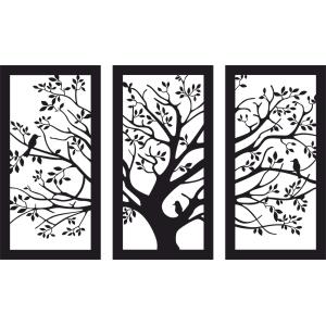 Trojdielny Dreveny Obraz Strom