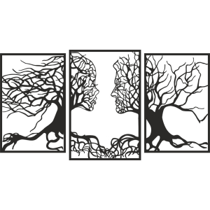 Trojdielny drevený obraz tváre