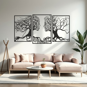 Trojdielny drevený obraz tváre